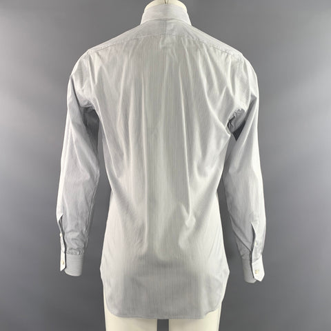 HAMILTON Size M White Navy & Brown Stripe Spread Collar Long Sleeve Shirt