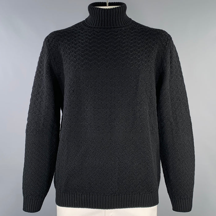 ERMENEGILDO ZEGNA Size XL Black Knit Wool Turtleneck Sweater