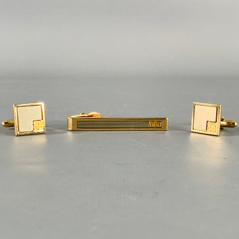 GIVENCHY Gold Silver Metal Cuff Links Tie Clip Set