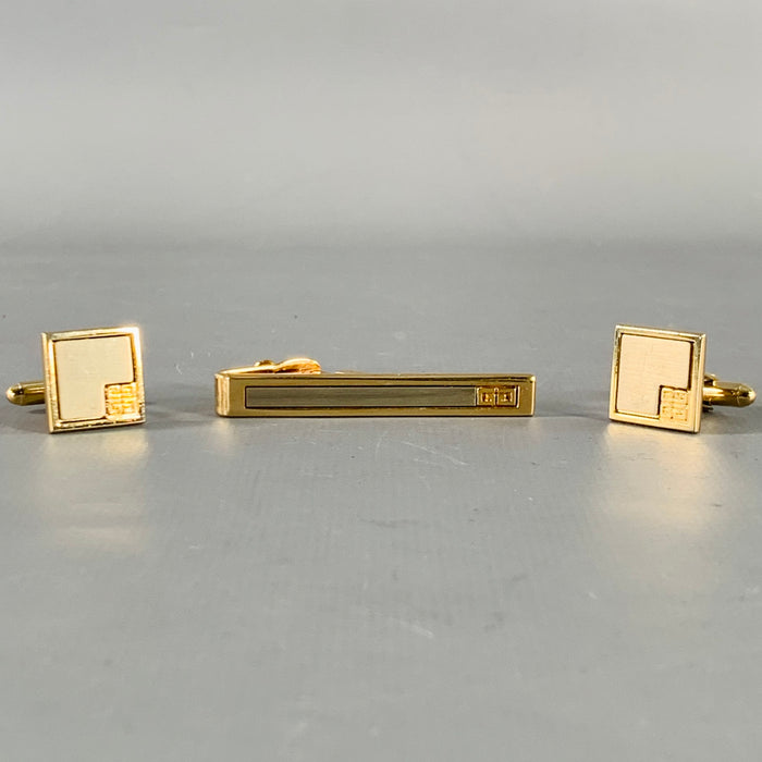 GIVENCHY Gold Silver Metal Cuff Links Tie Clip Set