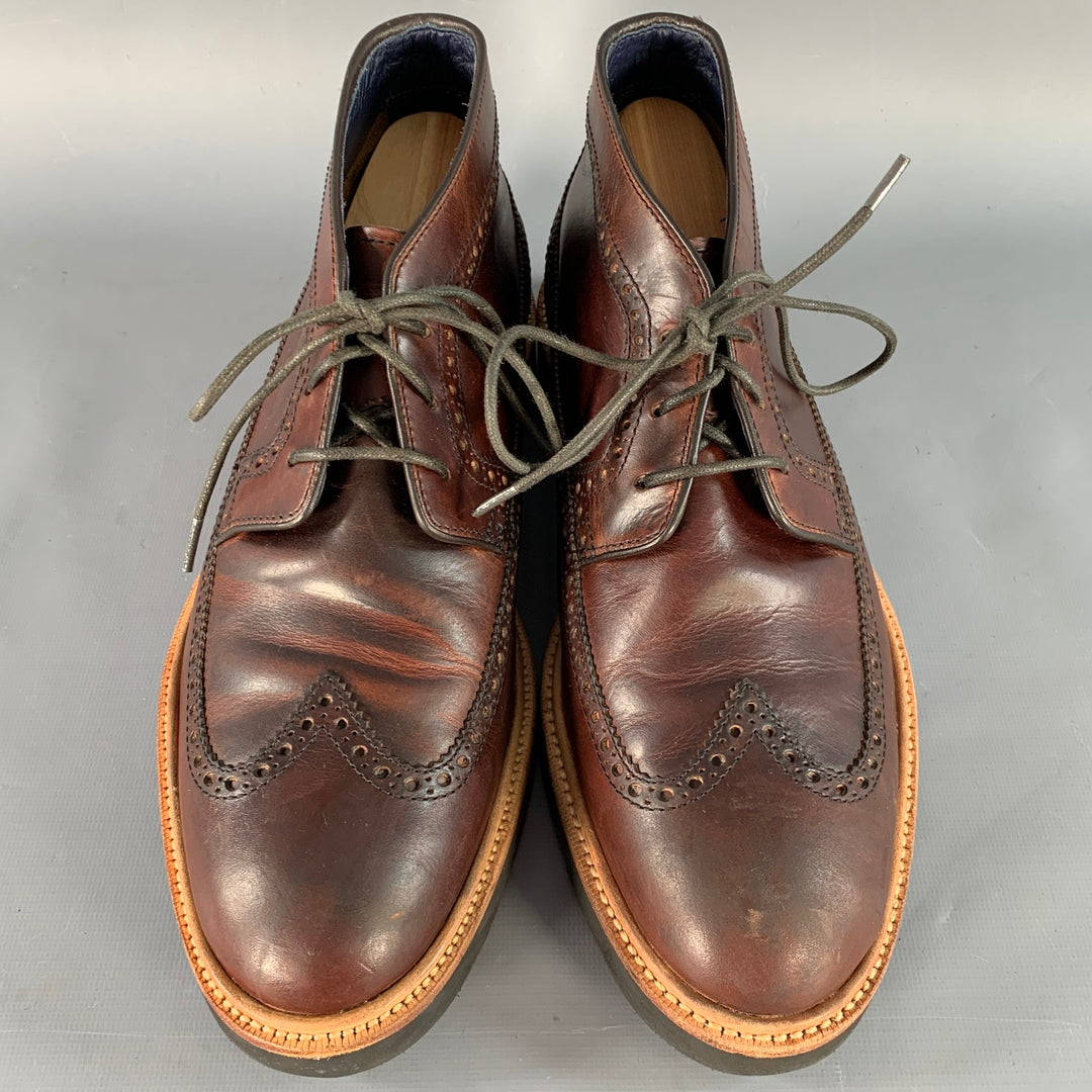 COLE HAAN Size Brown Perforated Leather Wingtip Ankle Boots