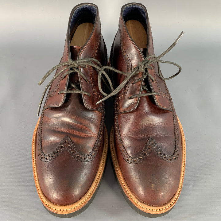 COLE HAAN Size 9.5 Brown Perforated Leather Wingtip Ankle Boots