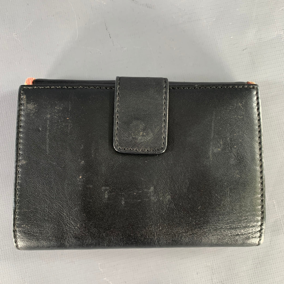 BURBERRY Black Faux Leather Check Trim Wallet