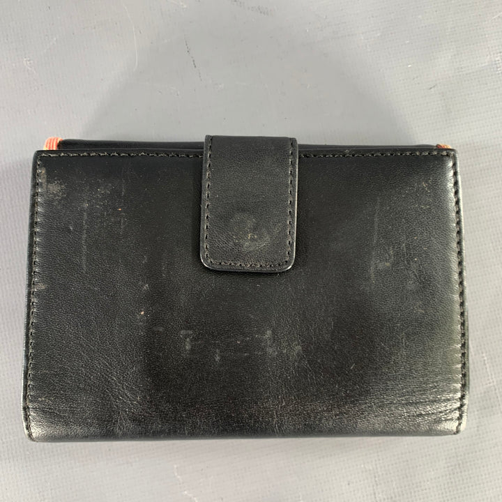 BURBERRY Black Faux Leather Check Trim Wallet