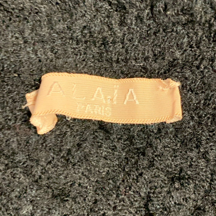 ALAIA Size M Black Wool Blend Woven Cropped Open Front Shrug Cardigan