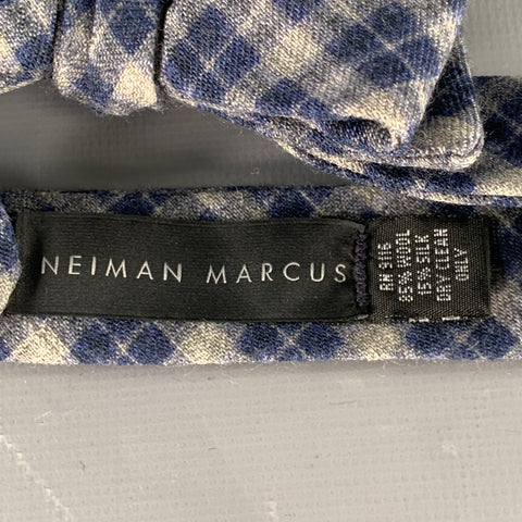 NEIMAN MARCUS Grey Navy Plaid Wool Silk Bow Tie