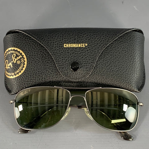 RAY-BAN Chromance Silver Metal Polarized Square Aviator Sunglasses