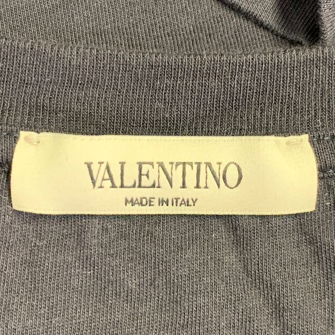 VALENTINO Size L Navy White Logo Cotton Short Sleeve Crew Neck T-shirt