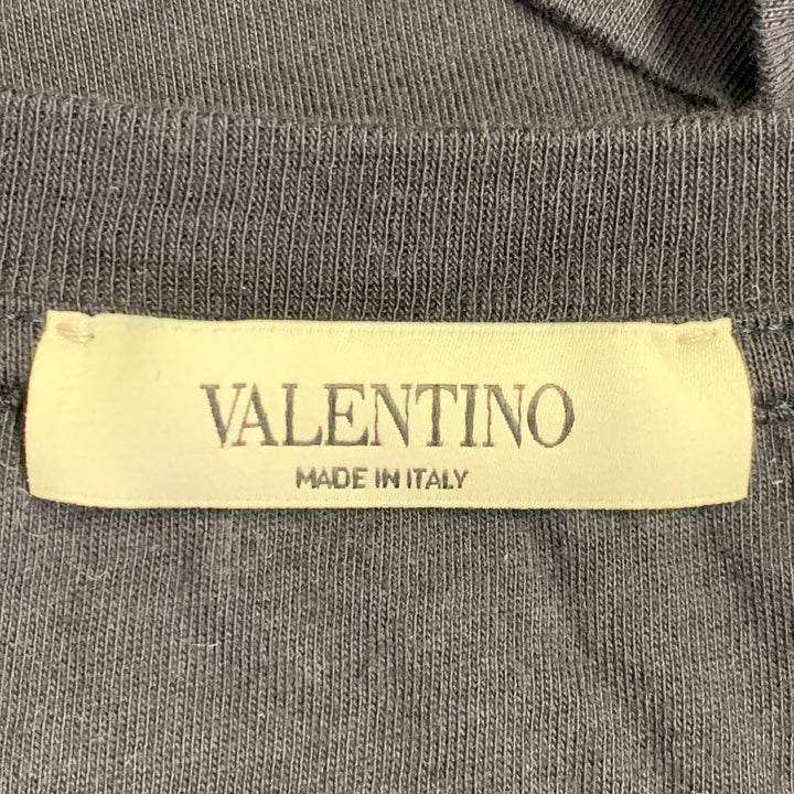 VALENTINO Size L Navy White Logo Cotton Short Sleeve Crew Neck T-shirt