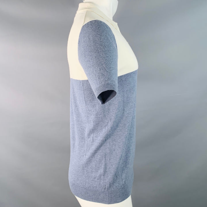 REISS Size S Port Blue Cream Beige Color Block Wool Cotton Zip Up Polo