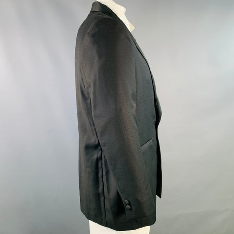 THE KOOPLES Size 42 Black Geometric Wool Blend Shawl Collar Sport Coat