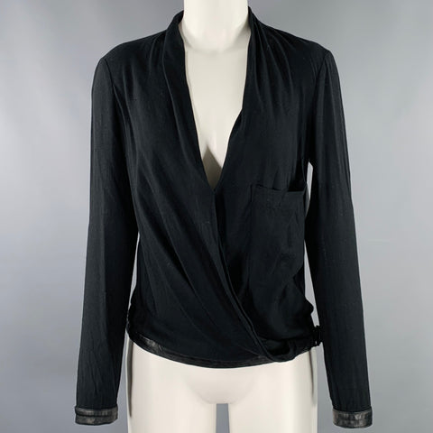 HELMUT LANG Size S Black Viscose Blend V-Neck Casual Top
