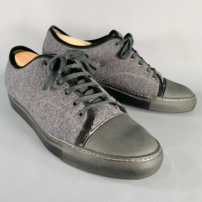 LANVIN Size 11 Grey Charcoal Fleece Low Top Sneakers