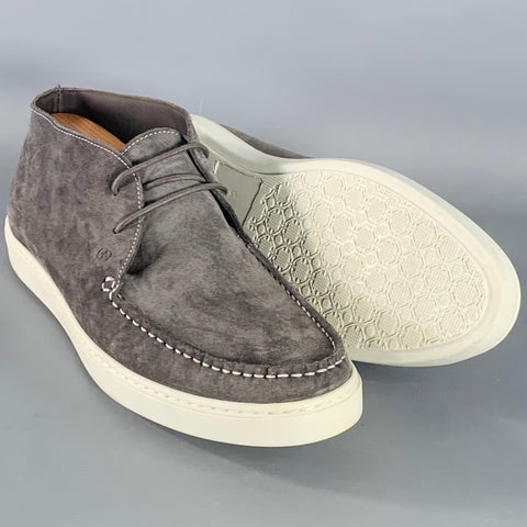G BROWN Size 11.5 Grey Suede Lace-Up Boat Shoes