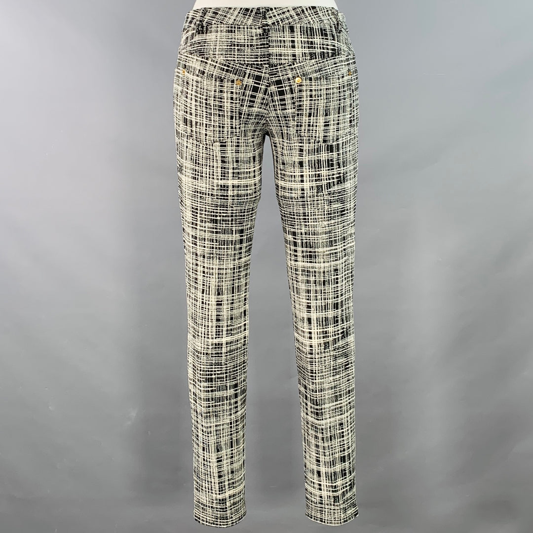 MOSCHINO Size 6 Black White Rayon Crosshatch Five Pocket Skinny Jeans