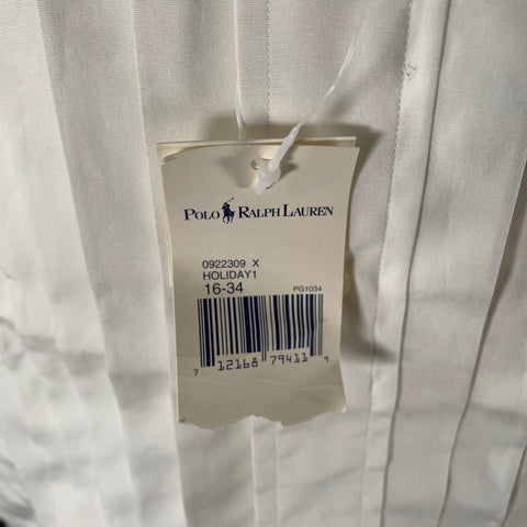 POLO Size XL White Ruffled Cotton Tuxedo Long Sleeve Shirt