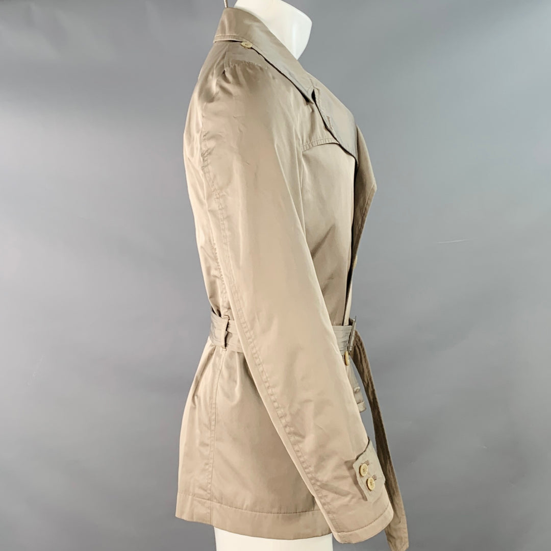 DANIELE ALESSANDRINI Size 38 Khaki Satin Double Breasted Belted Jacket
