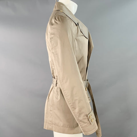 DANIELE ALESSANDRINI Size 38 Khaki Satin Double Breasted Belted Jacket