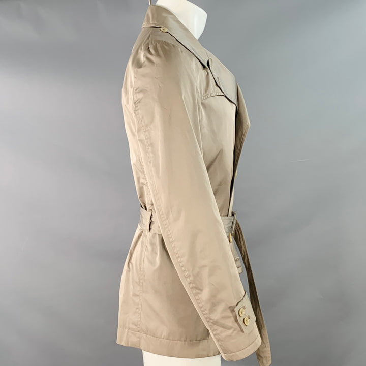 DANIELE ALESSANDRINI Size 38 Khaki Satin Double Breasted Belted Jacket