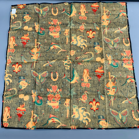 ROCKMOUNT Black Multi Color Tattoo Art Cotton Pocket Square