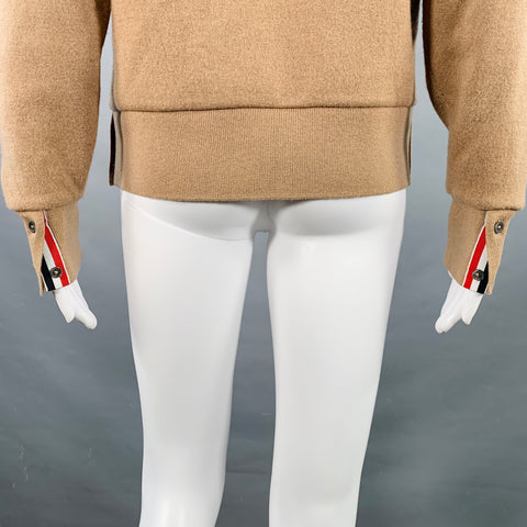 THOM BROWNE Size 2 Brown Cream Cashmere Blend Stripe Crew Neck Sweater