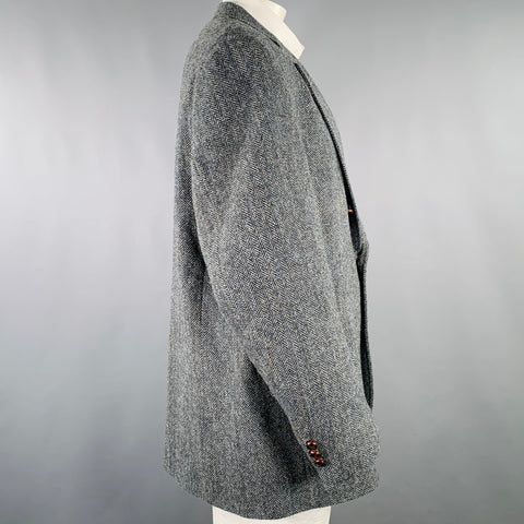 ORVIS Size 52 Grey Black Blue Herringbone Wool Notch Lapel Sport Coat