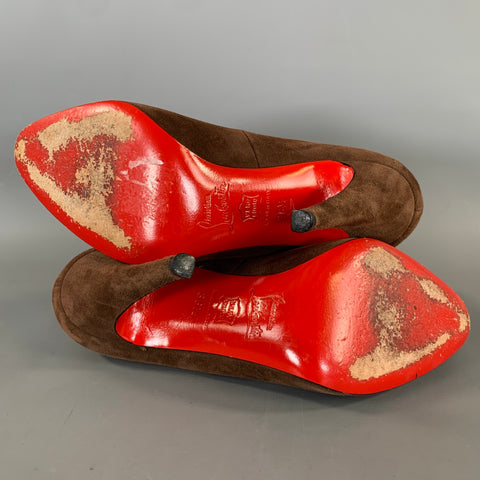 CHRISTIAN LOUBOUTIN Size 6.5 Brown Red Leather Suede Almond Toe Pumps