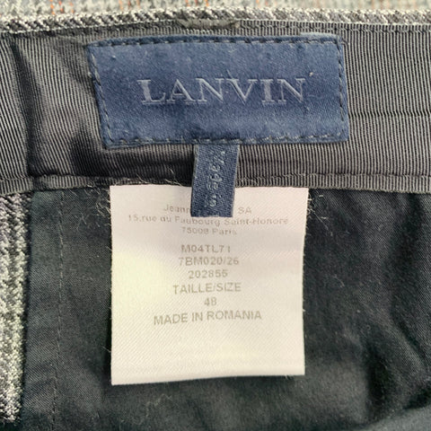 LANVIN Size 32 Grey Black Burgundy Plaid Wool Ankle Zip Flat Front Dress Pants