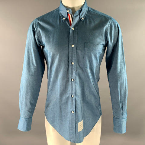 THOM BROWNE Size S Blue Cotton Button Down Long Sleeve Shirt