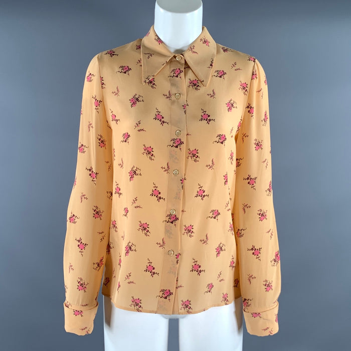 MIU MIU Size 2 Peach Pink Silk Floral Dagger Shirt