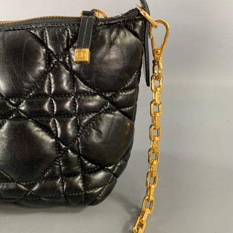 Sac CHRISTIAN DIOR en cuir et métal cannage noir et doré
