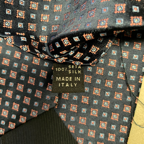 BORRELLI Blue Orange Squares Silk Tie