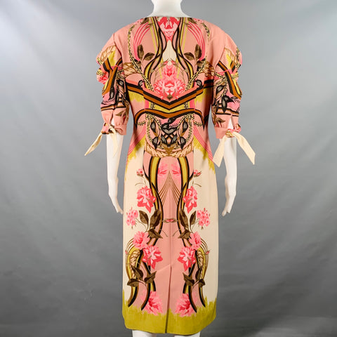 ALBERTA FERRETTI Size 8 Pink Multi Color Polyester Blend Puffy Sleeve Floral Dress