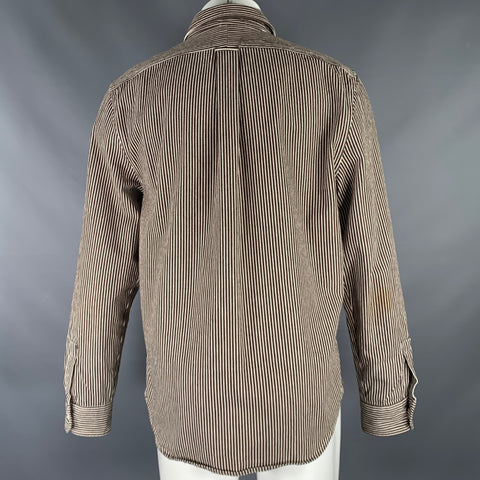 TODD SNYDER Size M Brown White Stripe Cotton Worker Long Sleeve Shirt