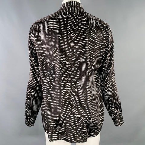 SAINT LAURENT Size M Black White Polka Dot Silk Hidden Buttons Long Sleeve Shirt