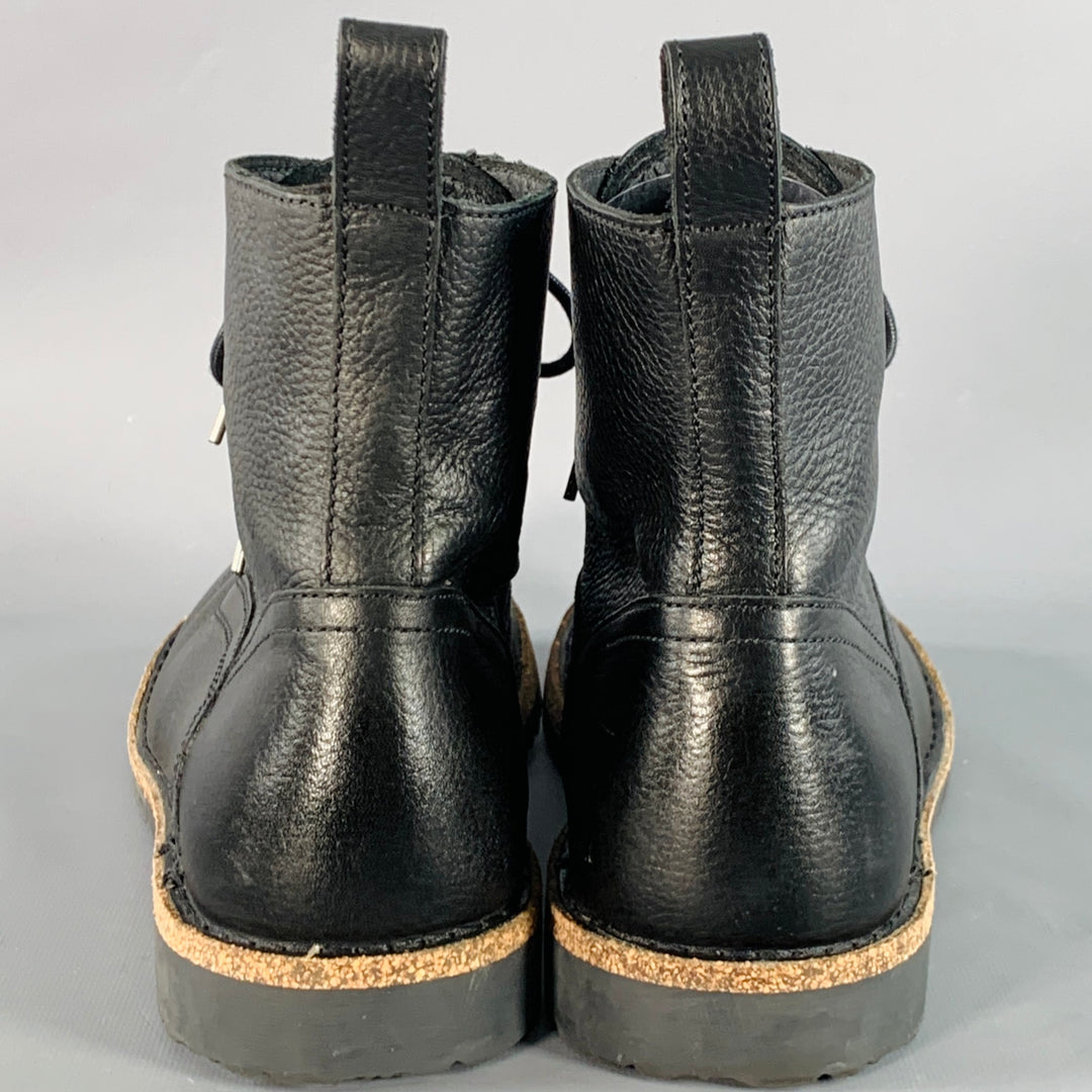 BIRKENSTOCK Size 12 Black Pebble Grain Leather Lace-Up Boots