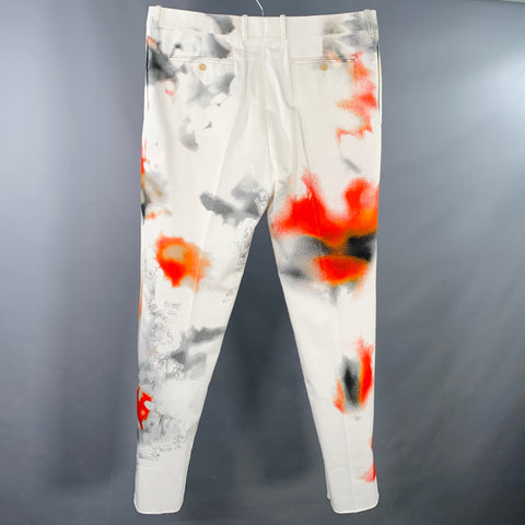 ALEXANDER MCQUEEN Size 40 White Multi Color Print Cotton Flat Front Dress Pants