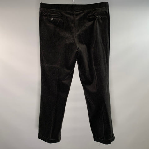 DUNHILL Size 34 Black Velvet Cotton Pleated Dress Pants