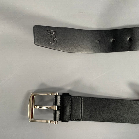Ceinture en Cuir Motif Écossais Argent et Beige BURBERRY Taille 40