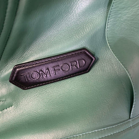 TOM FORD Size 44 Green Leather Zip Up Jacket