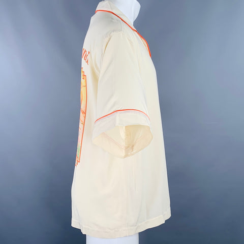 HOMIE'S MARBELLA Size M Marbelland Beige Orange Contrast Trim Viscose Short Sleeve Shirt