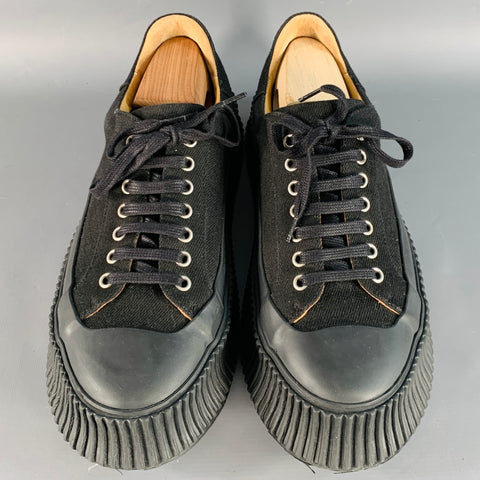 JIL SANDER Size 9 Black Canvas Twill Chunky Crepe Sole Sneakers