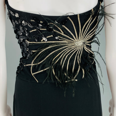 RICHARD TYLER Size 10 Black Jersey Strapless Bead Embroidered Gown