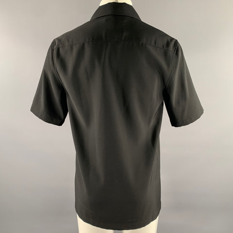 JIL SANDER Size M Black Wool Popover Short-Sleeve Shirt