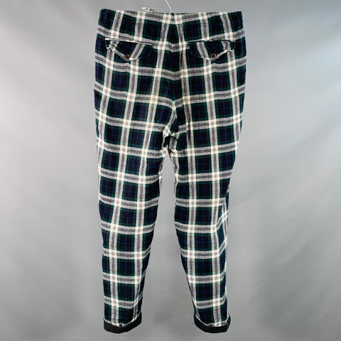 DRIES VAN NOTEN Size 32 Green Black White Plaid Cotton Drawstring Casual Pants