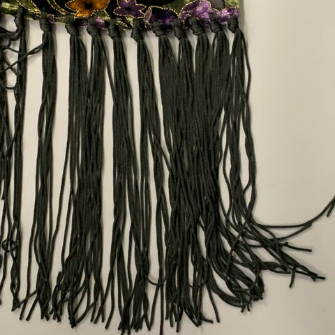 VINTAGE Black Purple Floral Burnout Velvet Fringe Scarf