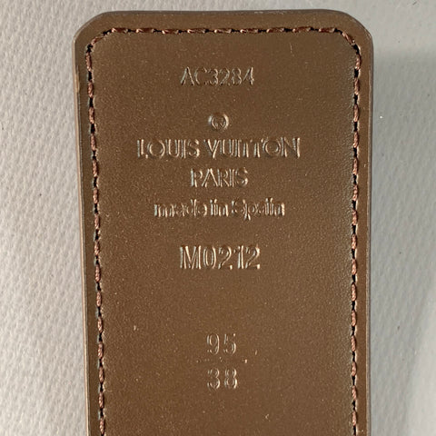 LOUIS VUITTON  Size 38 LV Initiales Brown Beige Checkered Coated Canvas Belt