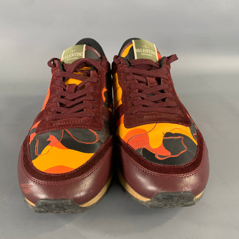 VALENTINO Size 11 Red Multi-Color Mixed Patterns Mixed Fabrics Hike Sneakers