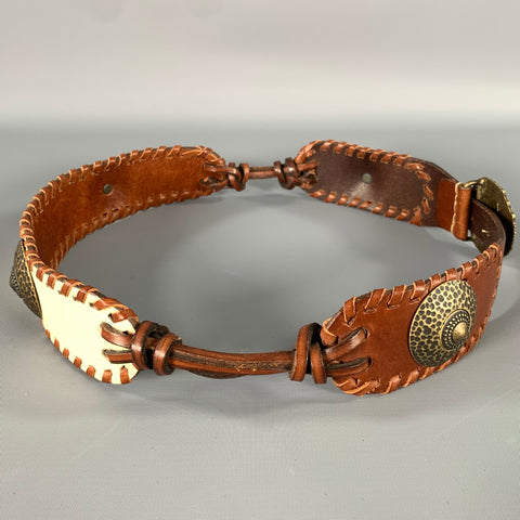 HENRY BEGUELIN Waist Size 29 Brown White Leather Belt