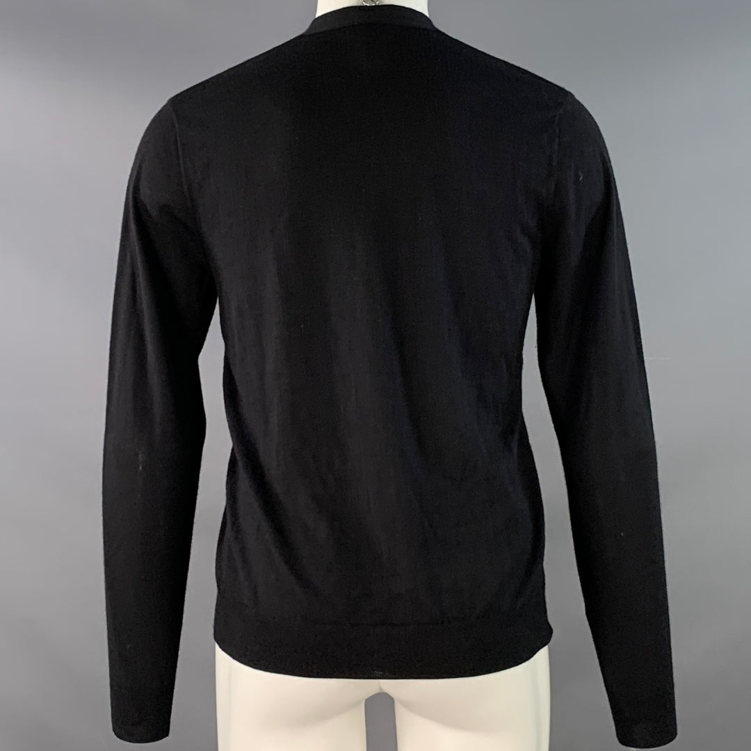 DRIES VAN NOTEN Size S Black Merino Wool Blend Jersey V-Neck Pullover